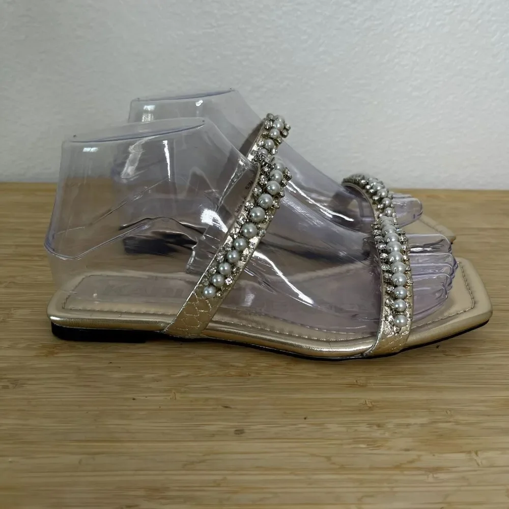 Karl Lagerfeld Paris Sandals Size 6.5M Rhinestone Payzlee Slip On Slide Shoes